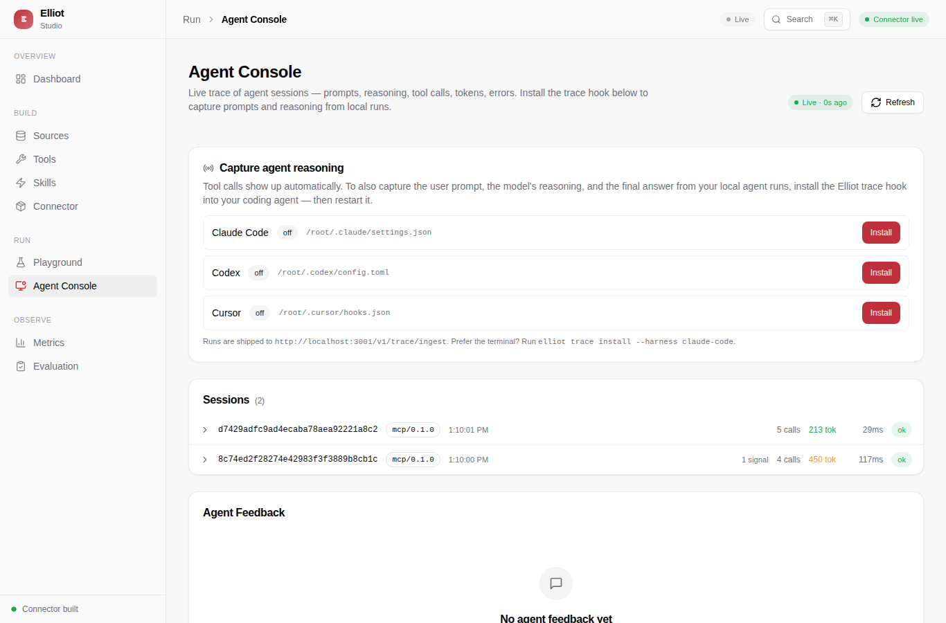 Studio Agent Console page