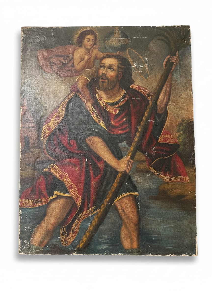 Cusco Painting of St. Christopher — detail 3