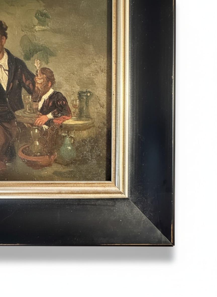 Charming Small 19th Century Dutch Tavern Interior Painting — detail 2