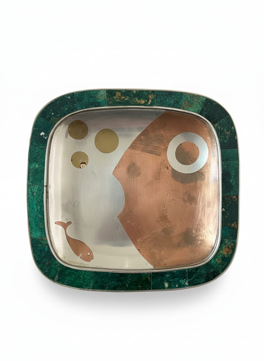 Los Castillos malachite and mixed metal dish