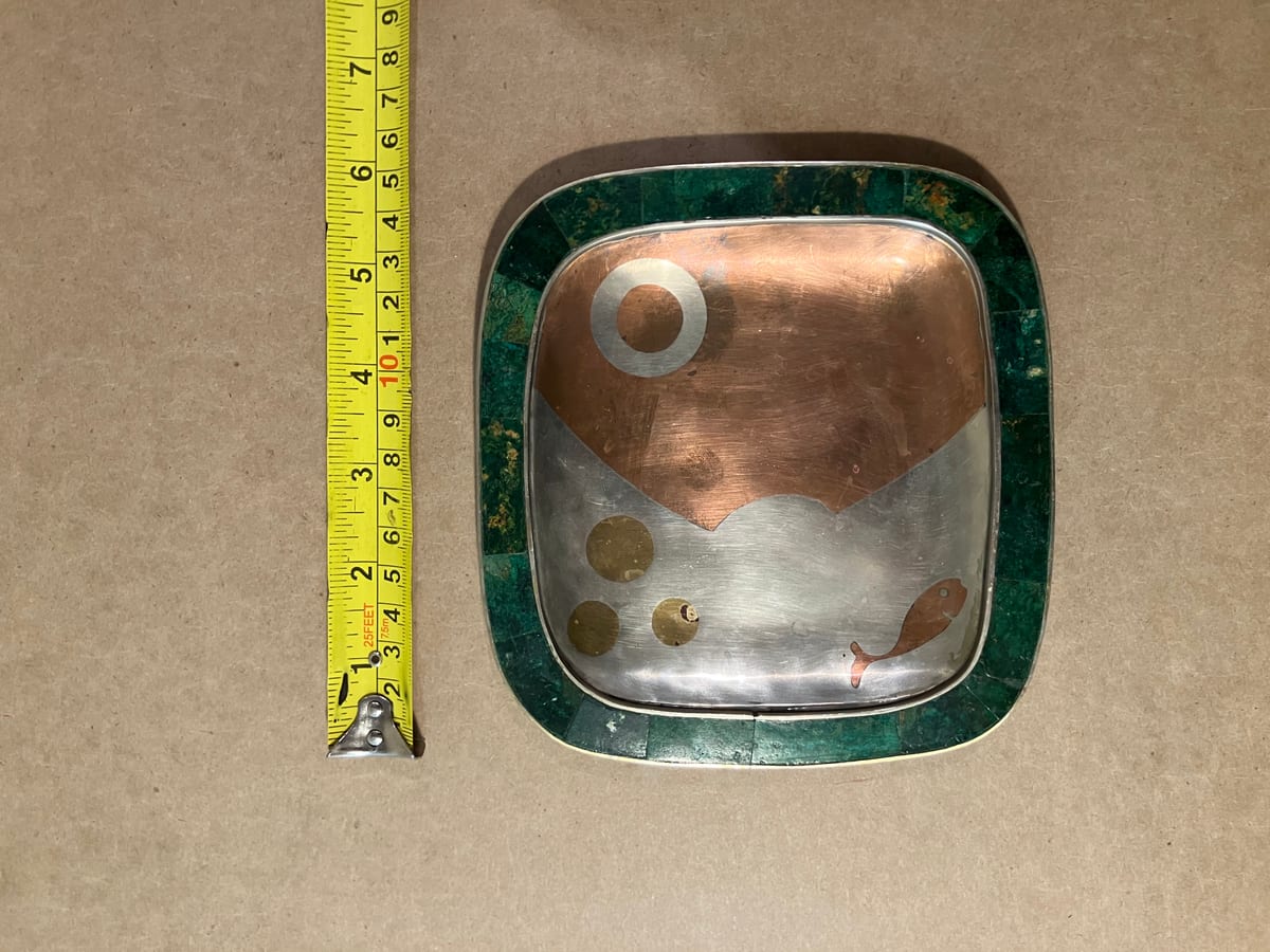 Los Castillos malachite and mixed metal dish — detail 2