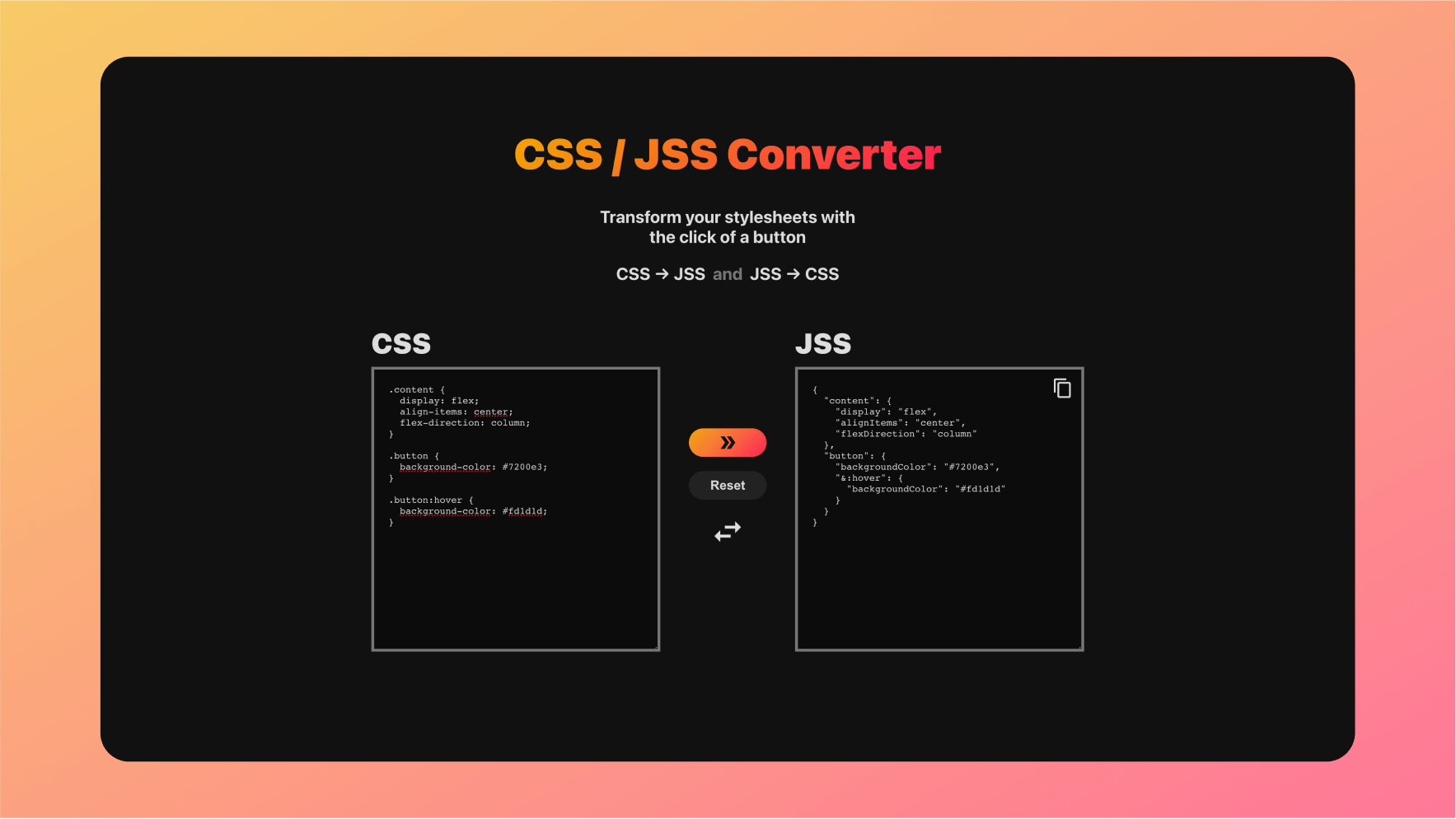 CSS to JSS App Screenshot