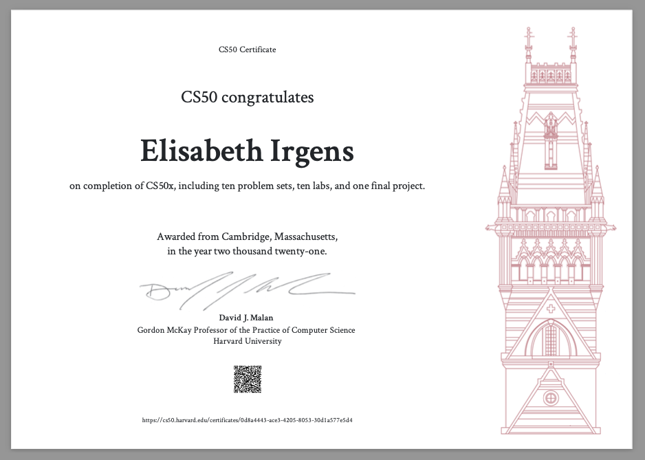 CS50 certificate