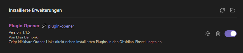 Link wird eingeblendet neben dem Pluginnamen