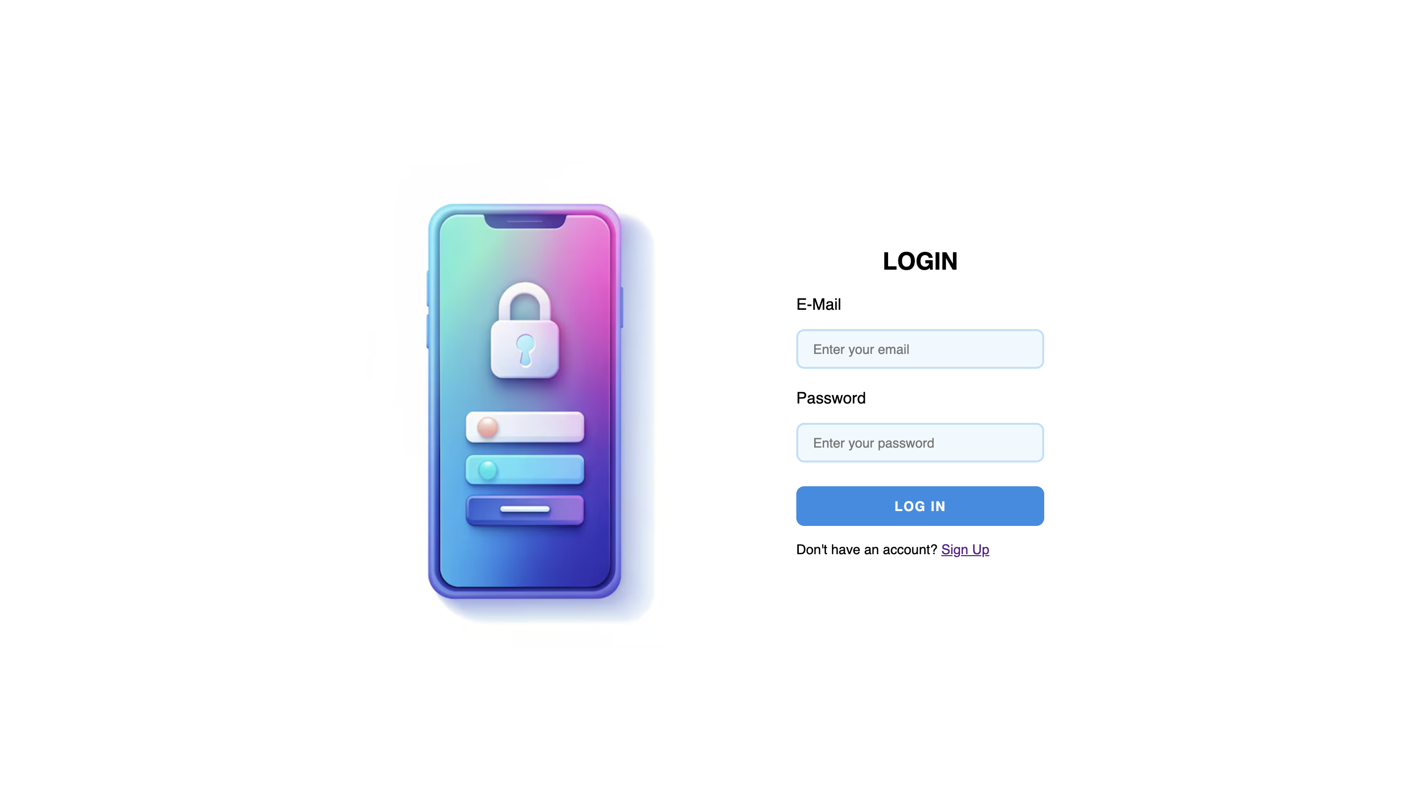 screenshot of login page