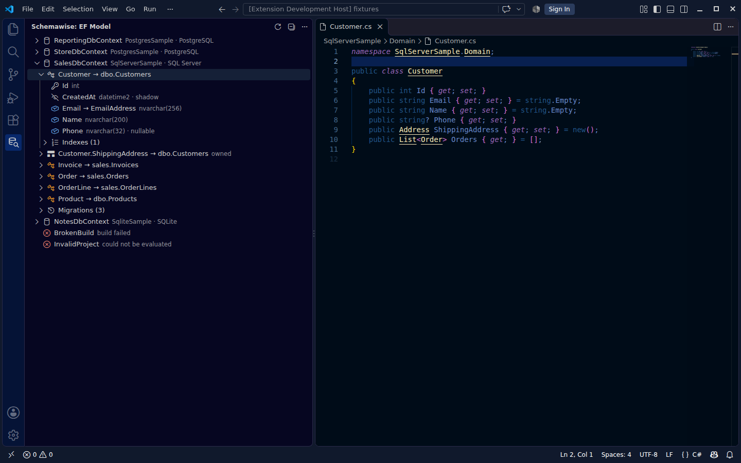 EF Model view next to the entity's source