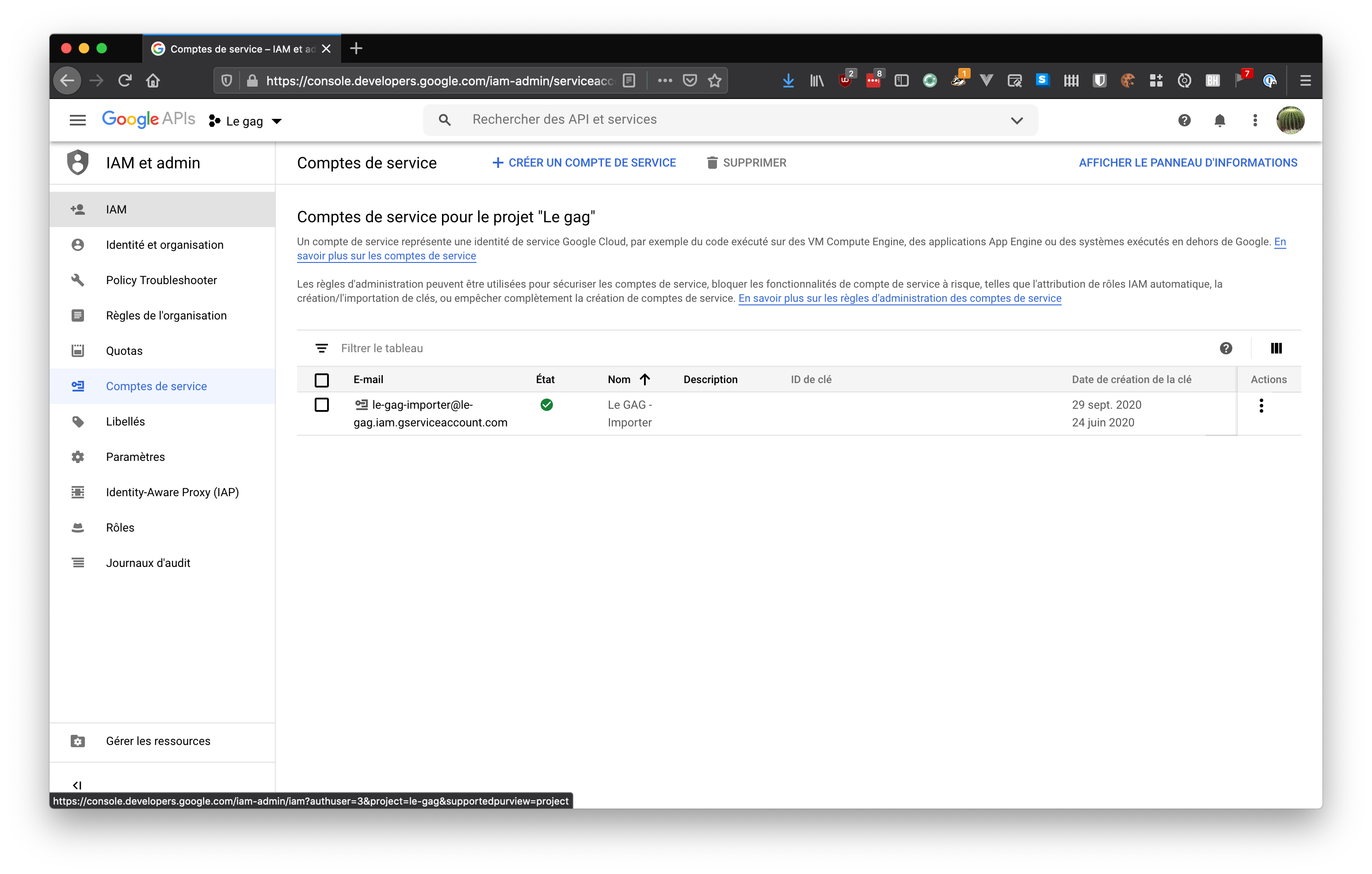 Google Cloud Console IAM service account