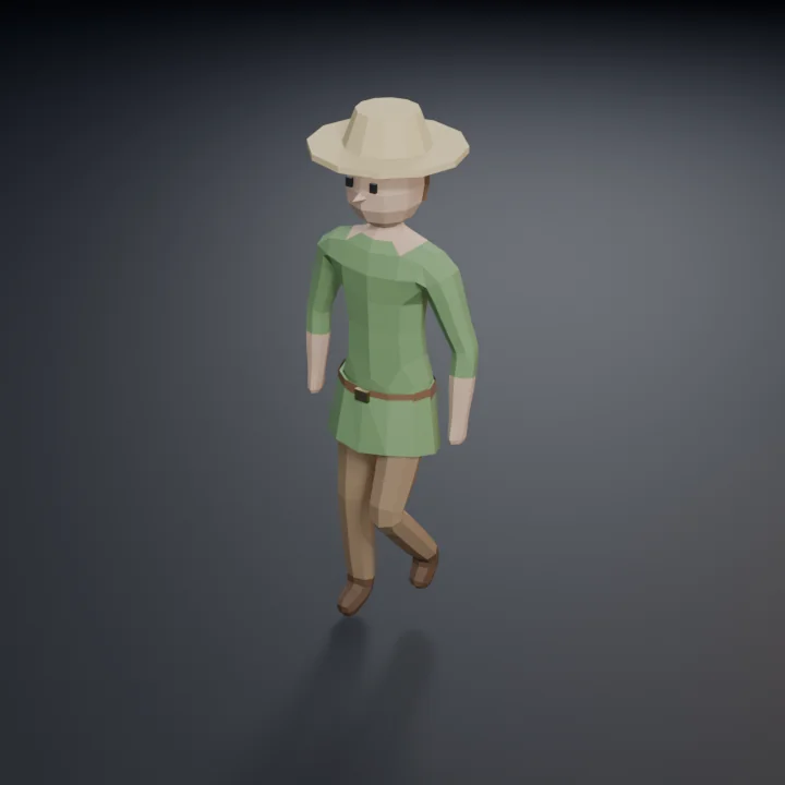 A low-poly villager walking in place, looped