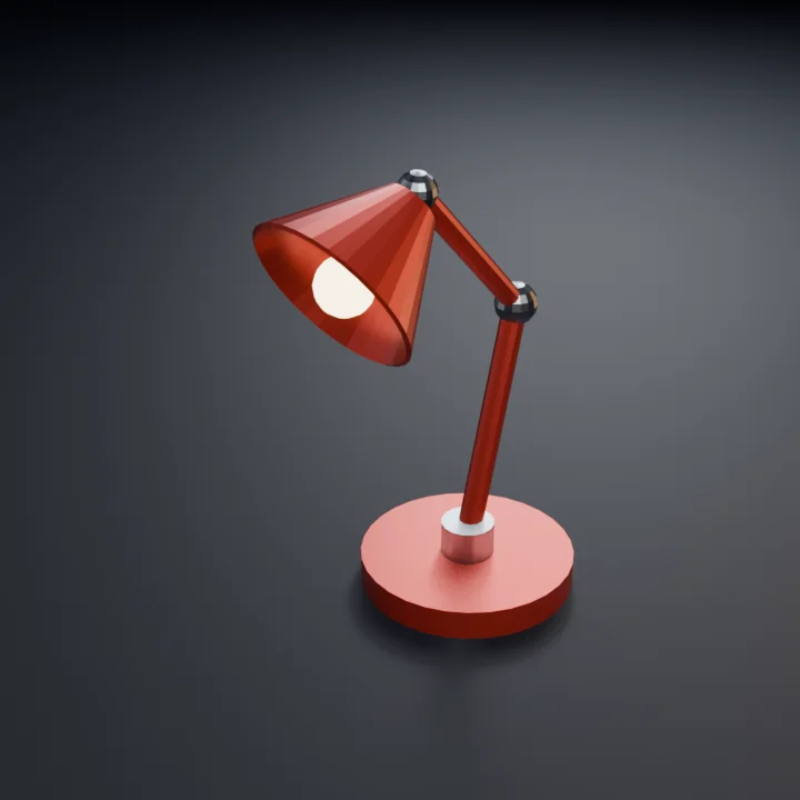 An articulated desk lamp looking around