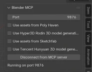 The BlenderMCP sidebar panel with all four integrations unchecked
