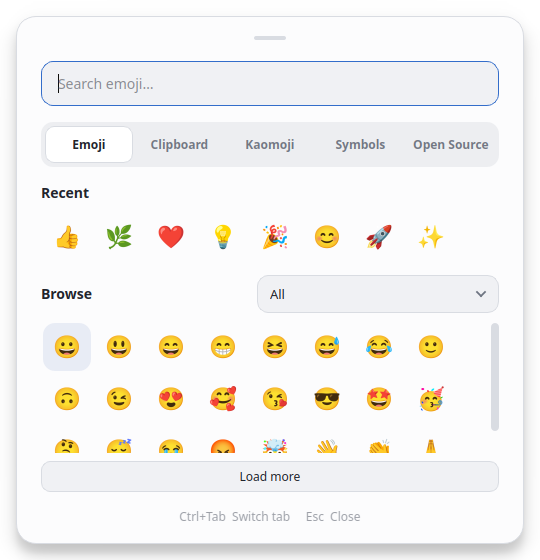 Win Dot Panel showing the searchable emoji panel