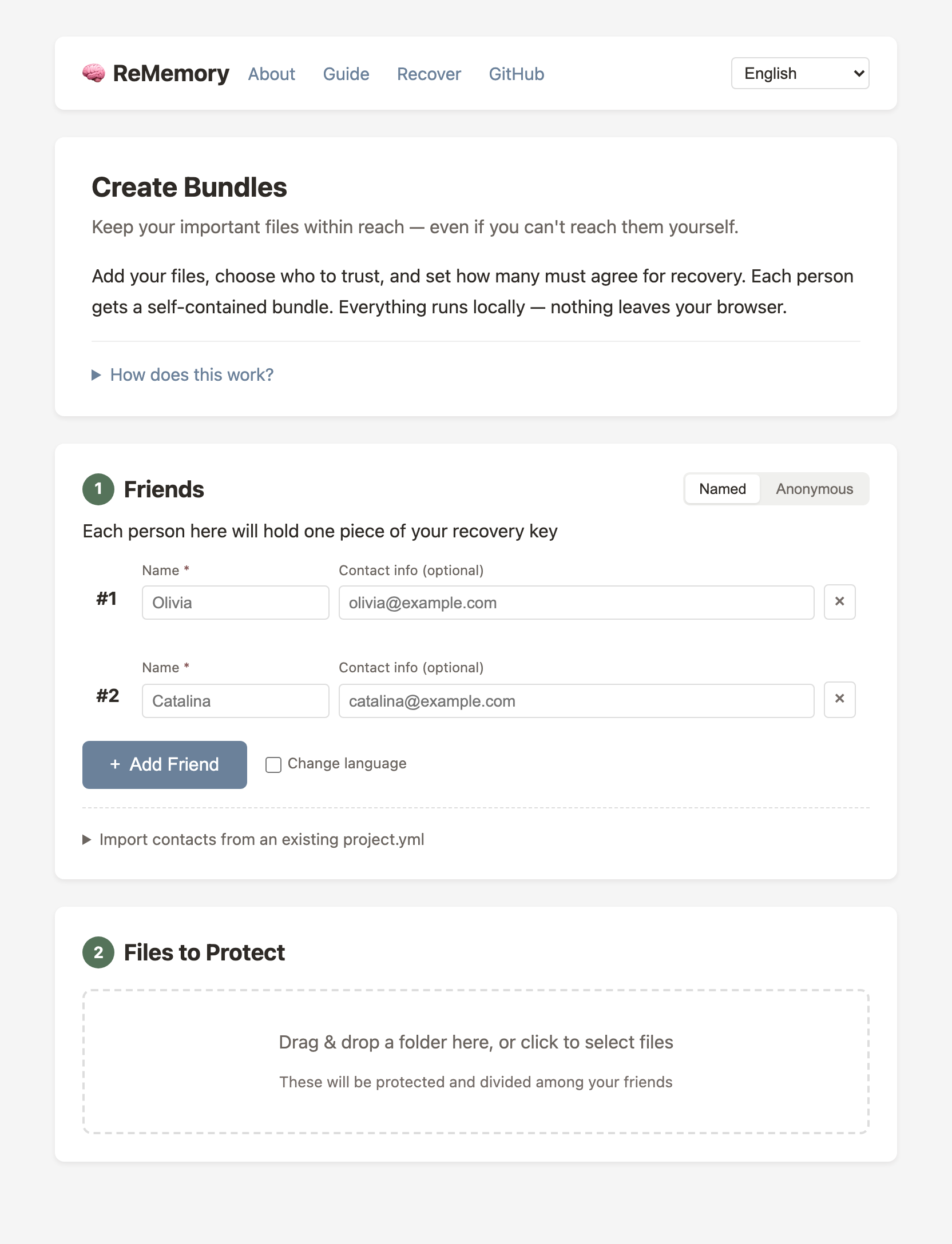 The bundle creator — add friends, add files, generate