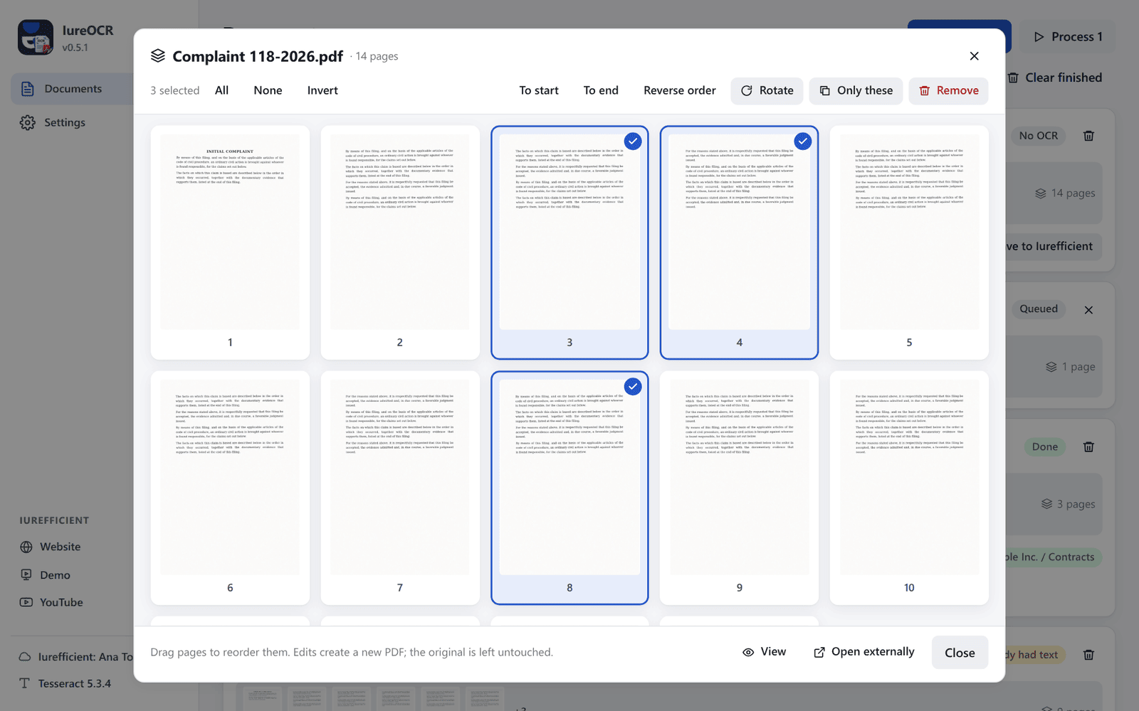 Page grid with three pages selected