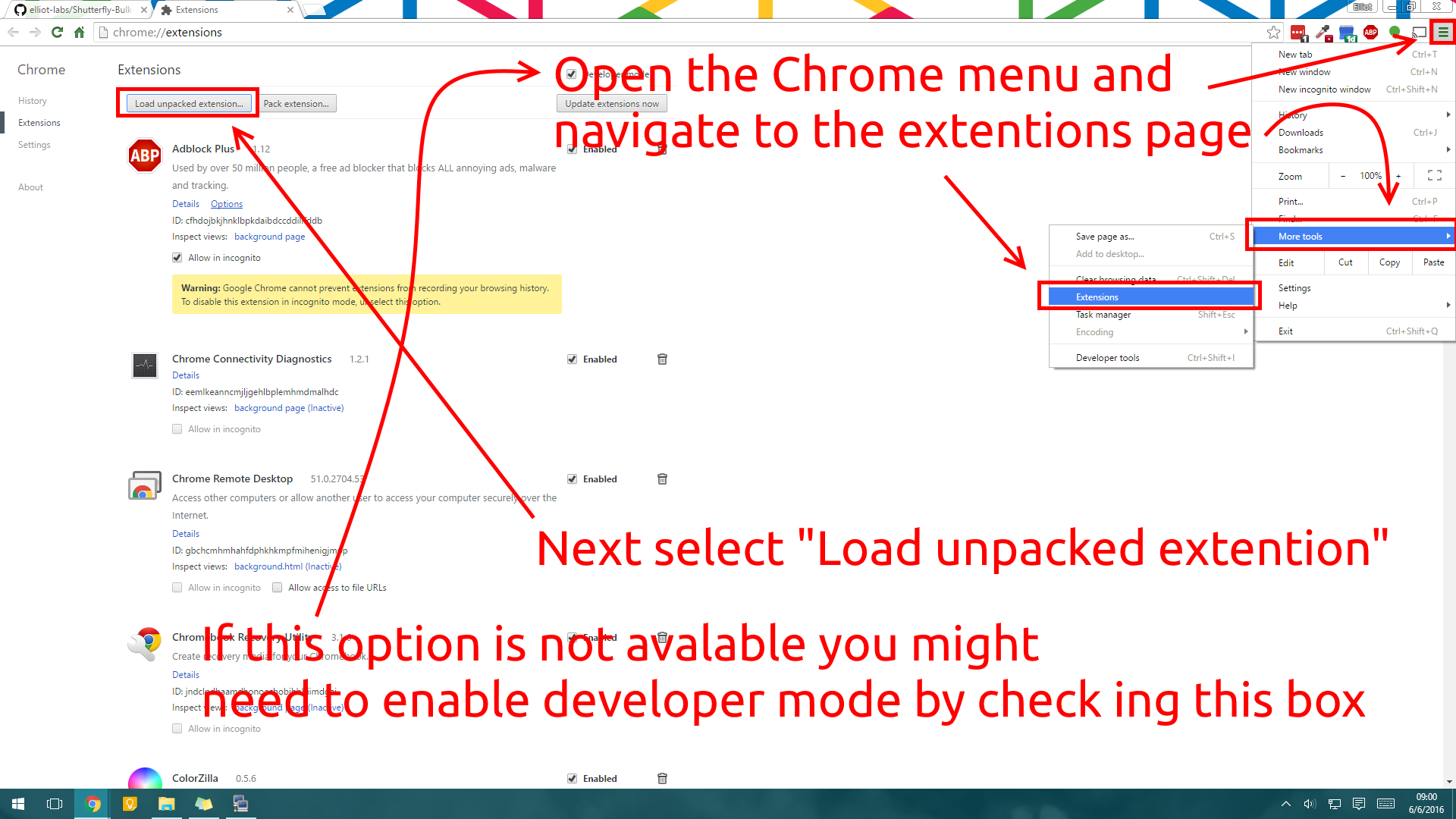 Load an unpacked extension prep