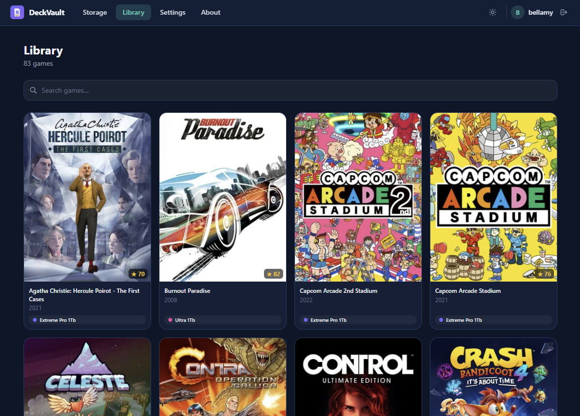Game library with IGDB cover art and metadata