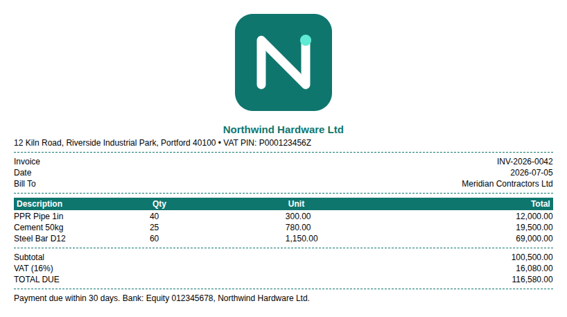 A4 invoice