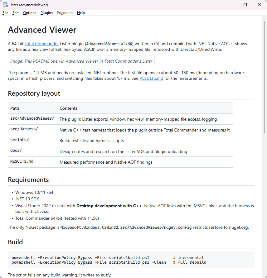 This README open in Advanced Viewer in Total Commander's Lister