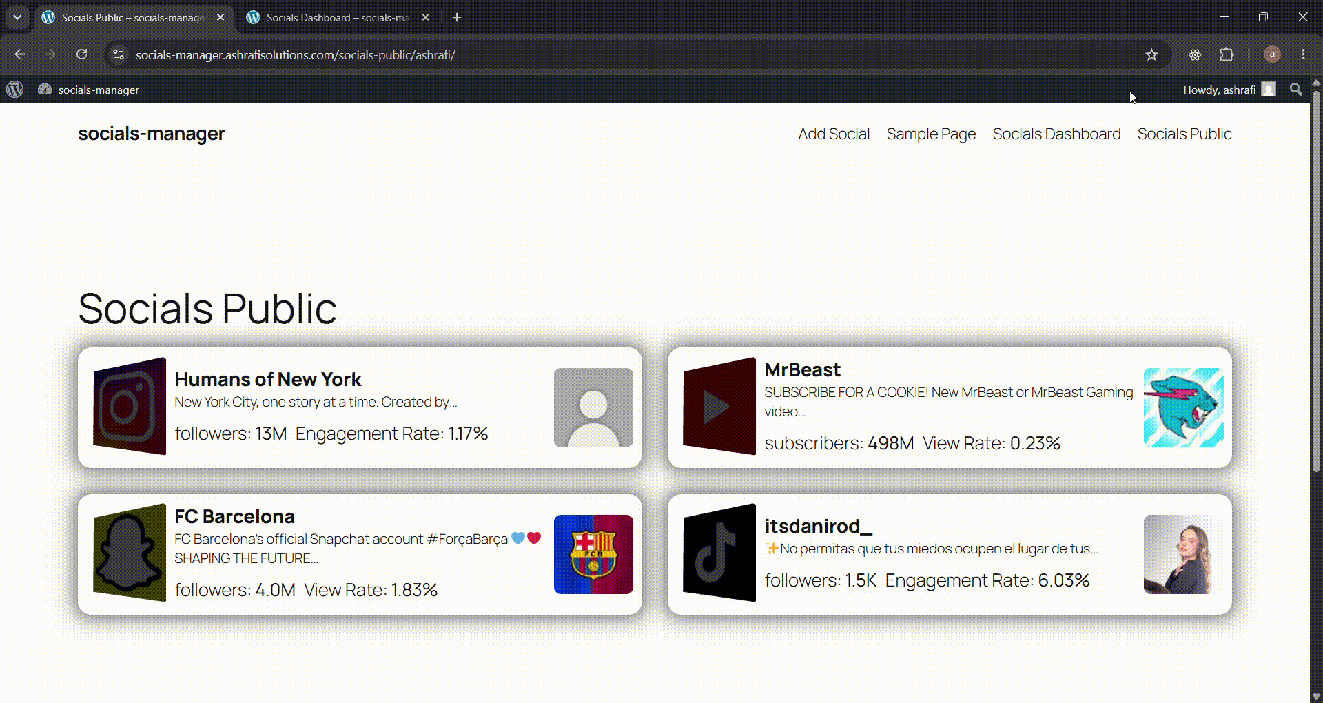 Social Manager public page