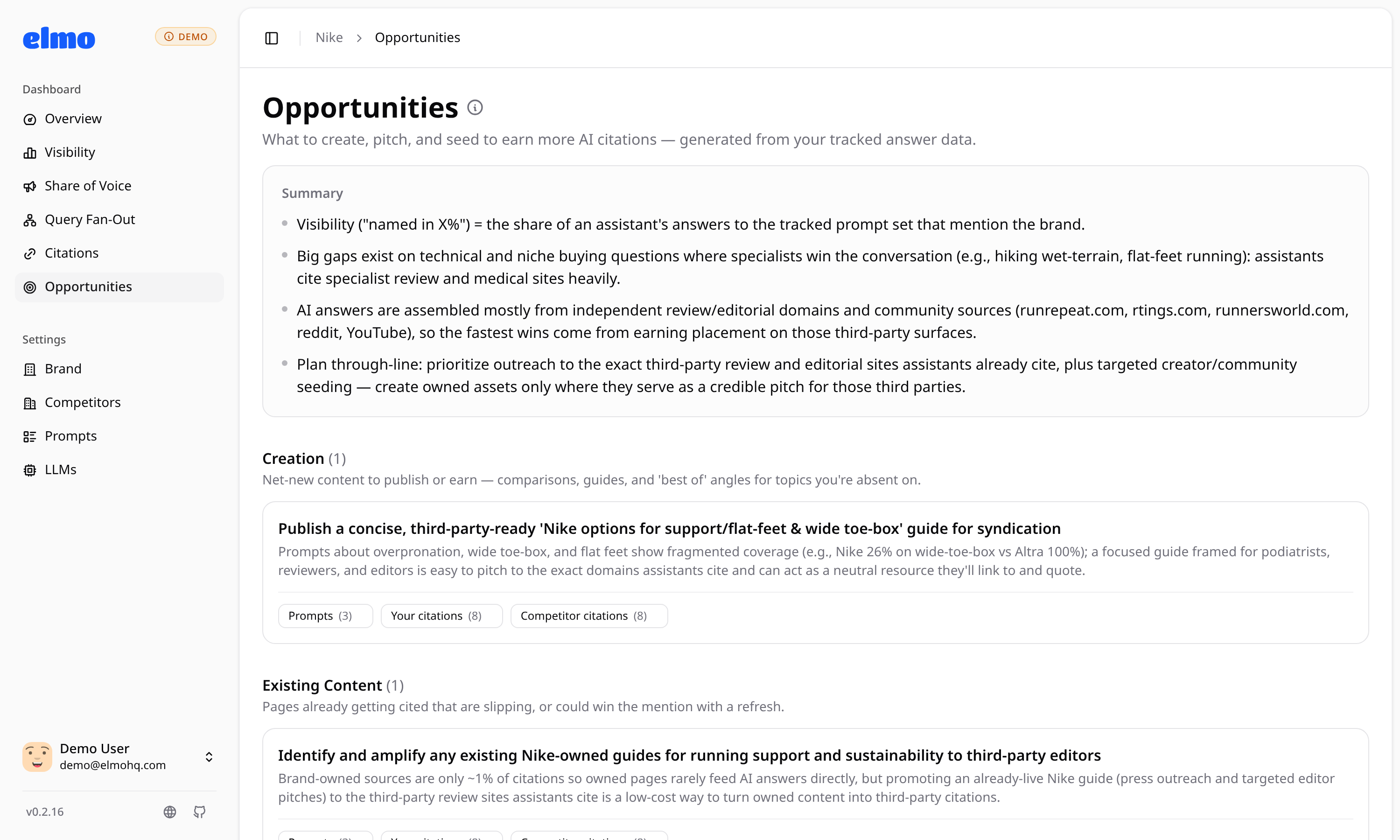 Generated recommendations for earning more AI citations