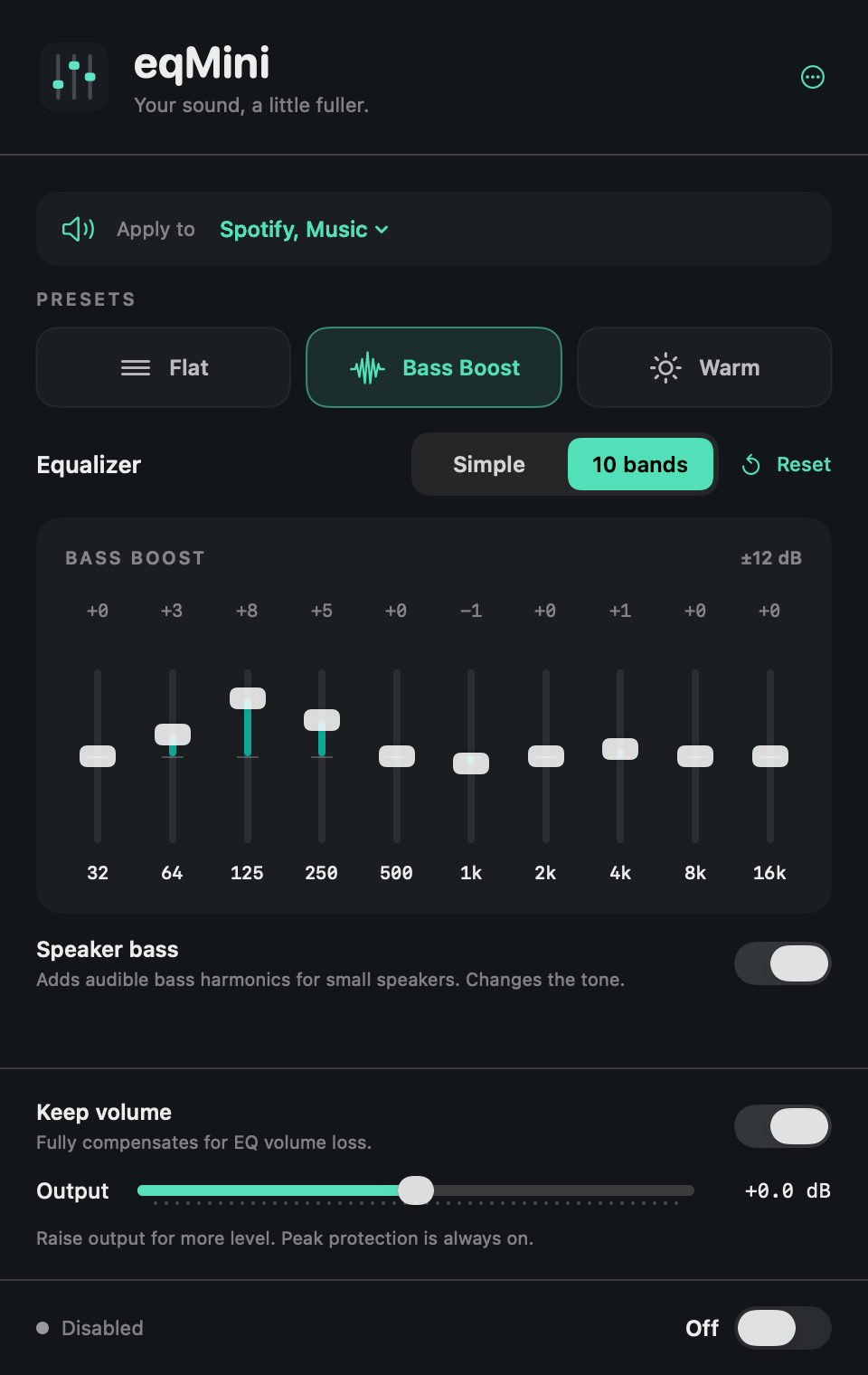 Ten-band equalizer with Bass Boost