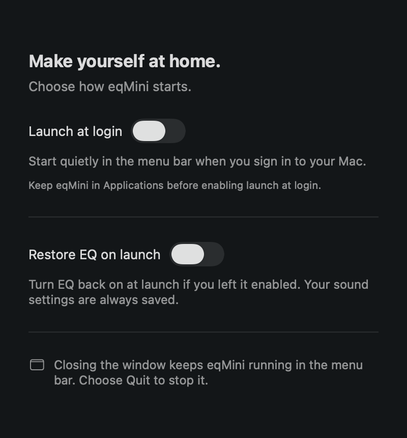Startup settings, both options off