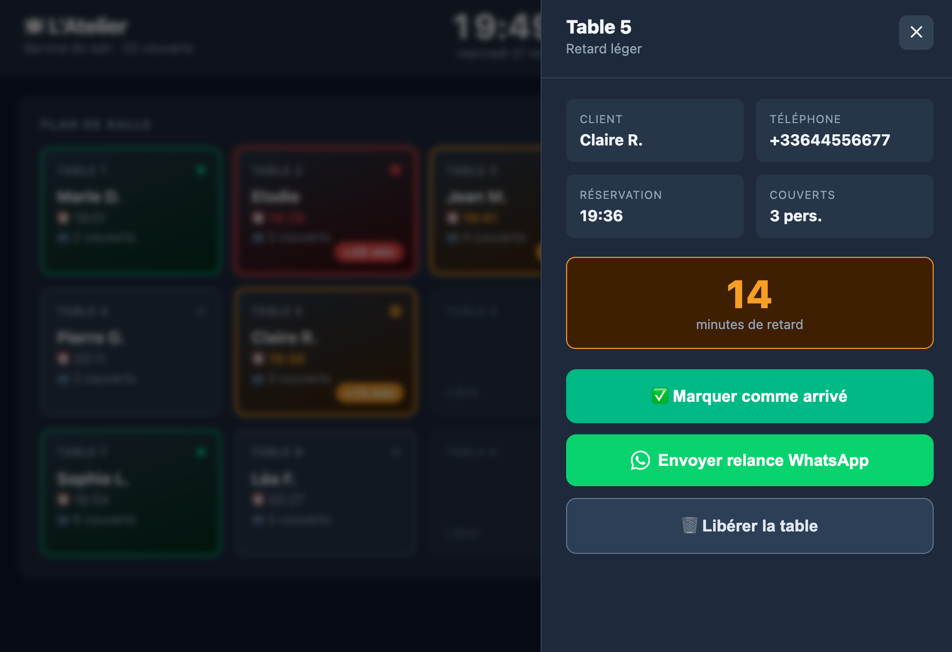Interface de gestion de salle en temps réel