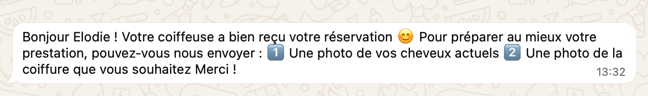 Message envoyé automatiquement via WhatsApp dès qu'une réservation est confirmée