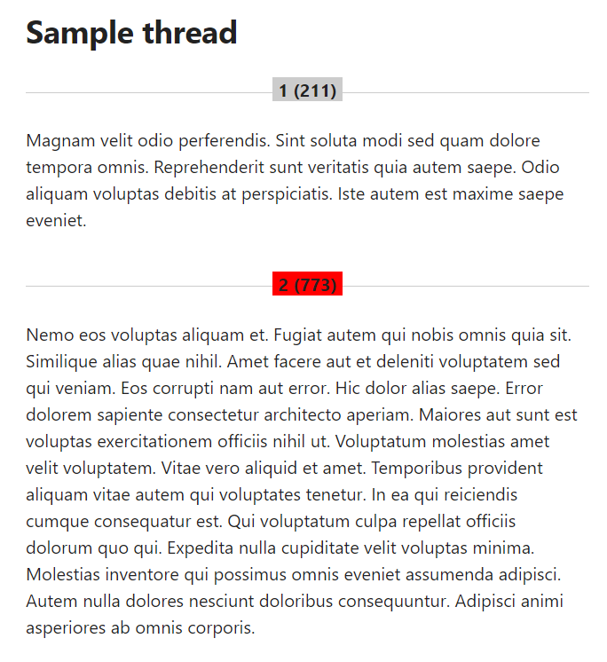 Screen capture of a sample thread with two fragments