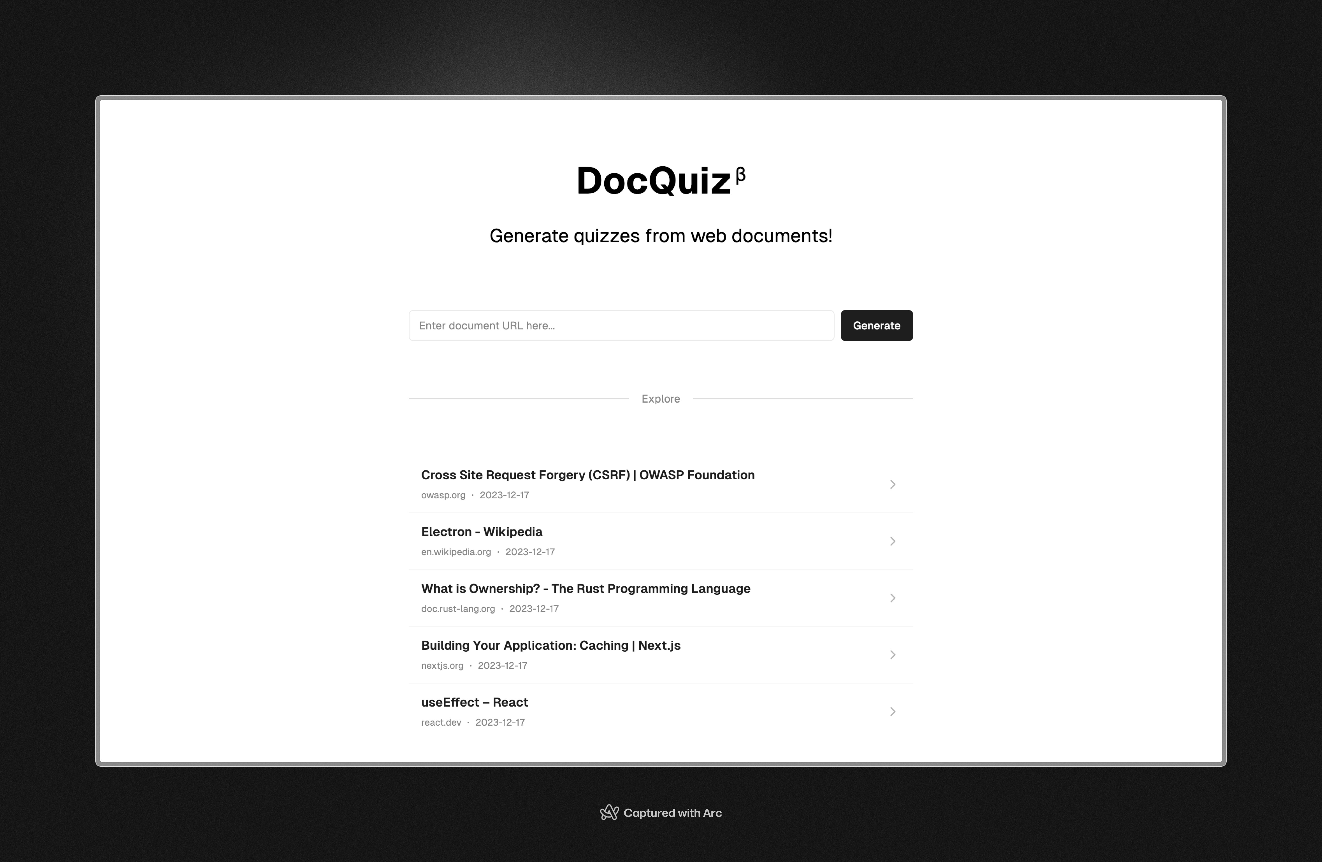 DocQuiz - Generate quizzez from web documents