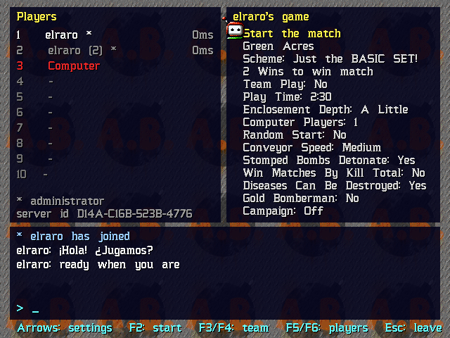 Network lobby: seats, match settings and chat