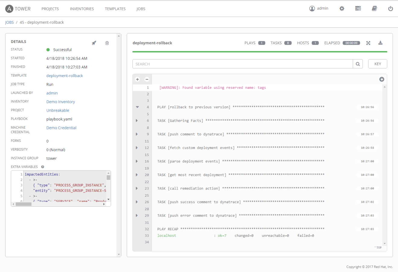 Ansible Tower Job Details