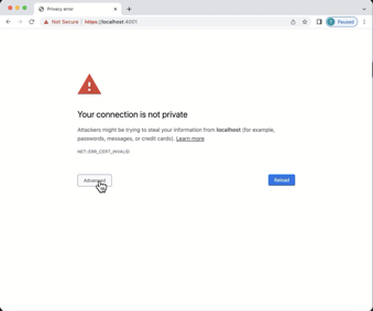 Self-signed certificates will show a warning on the browser