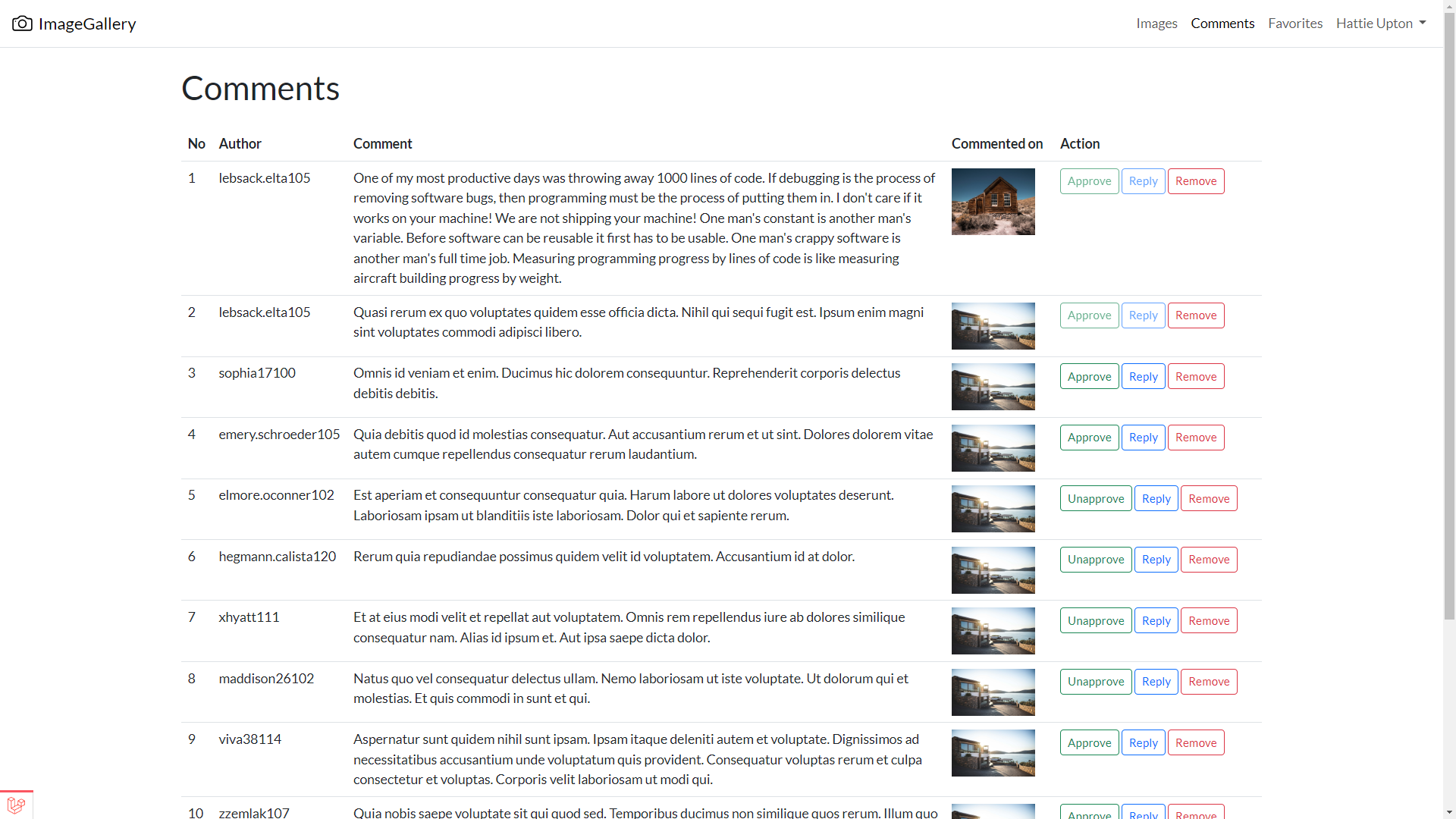 Comments Moderation Page