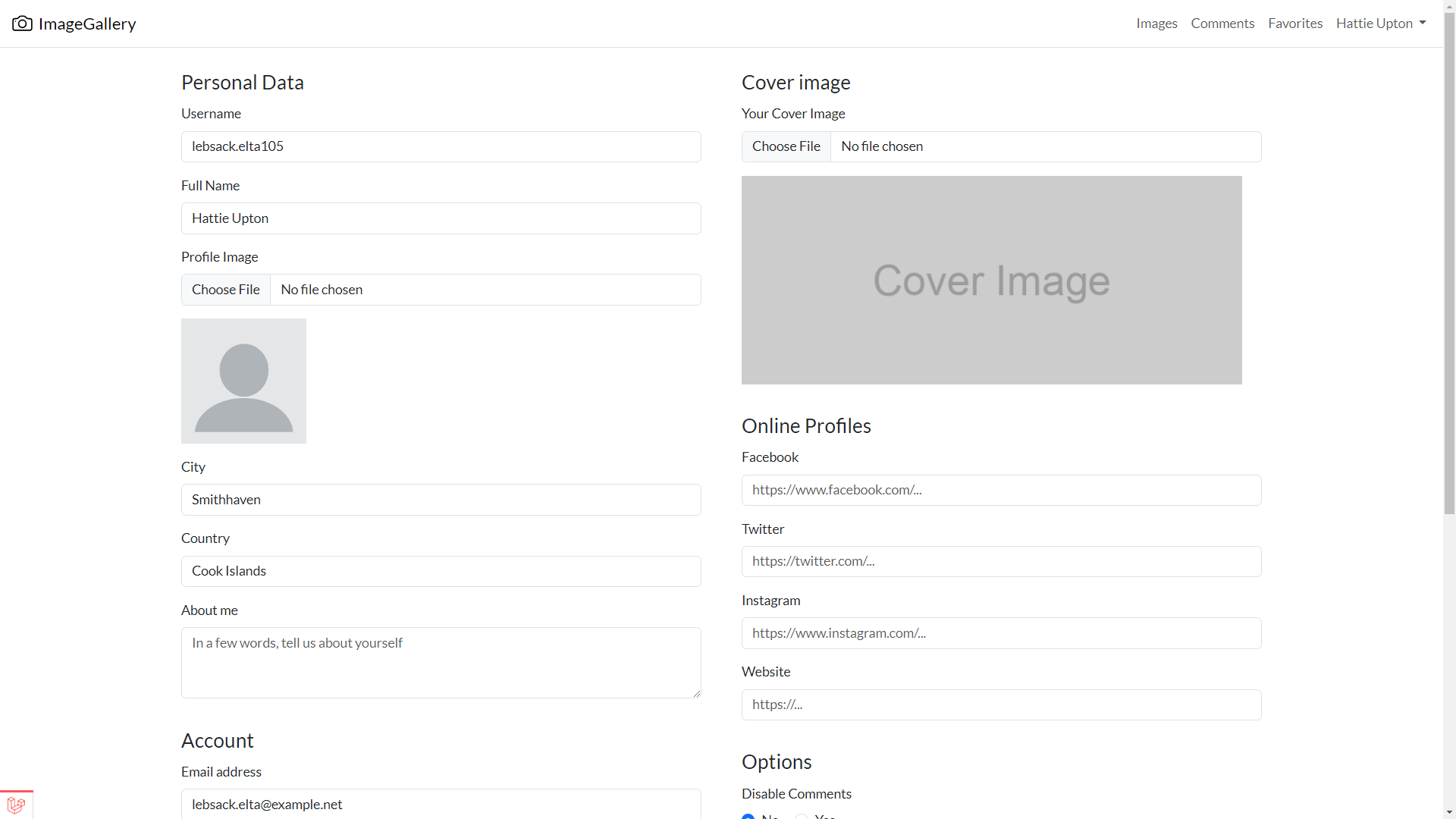 User Settings Page