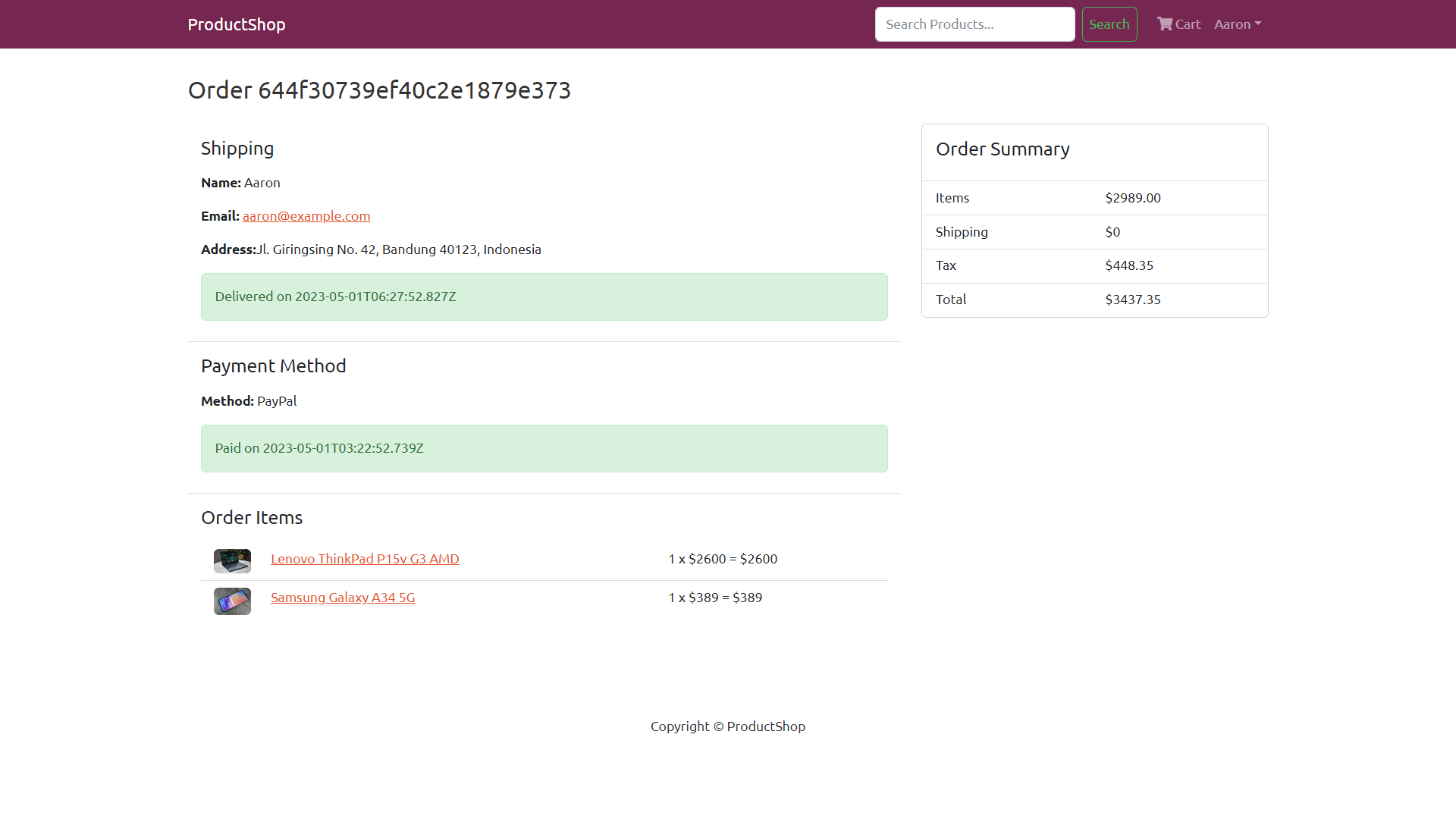 Paid Order