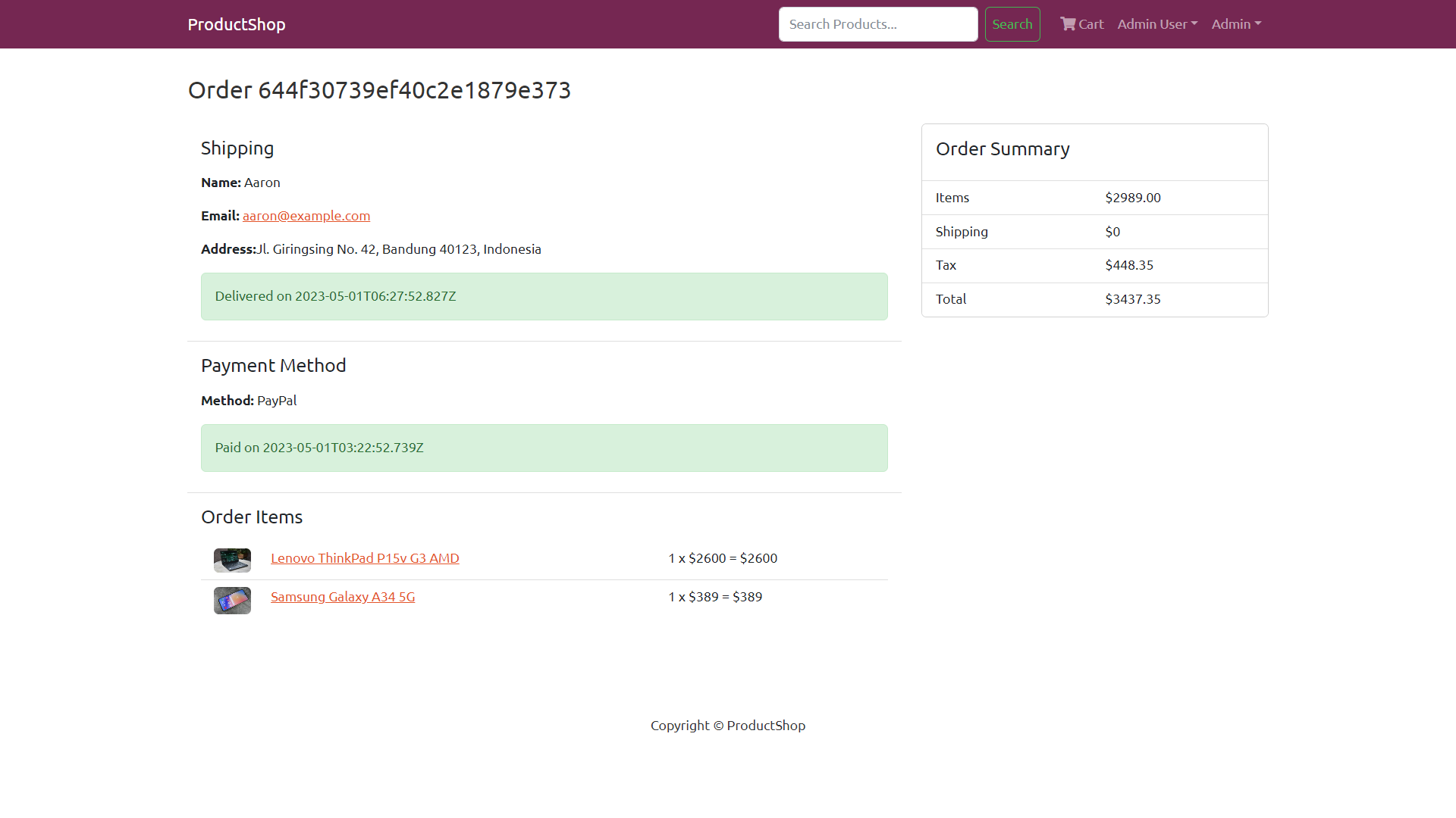 Admin Order Details