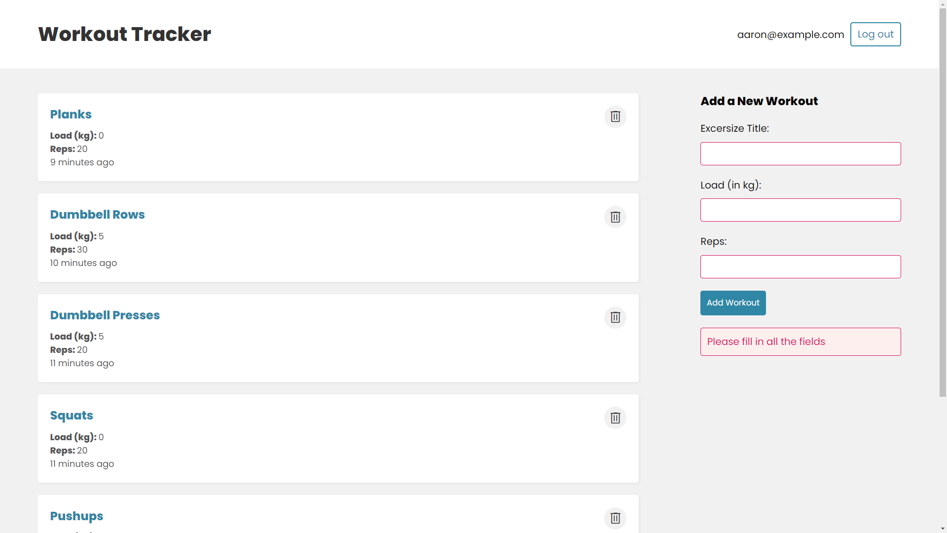 Homepage with validations