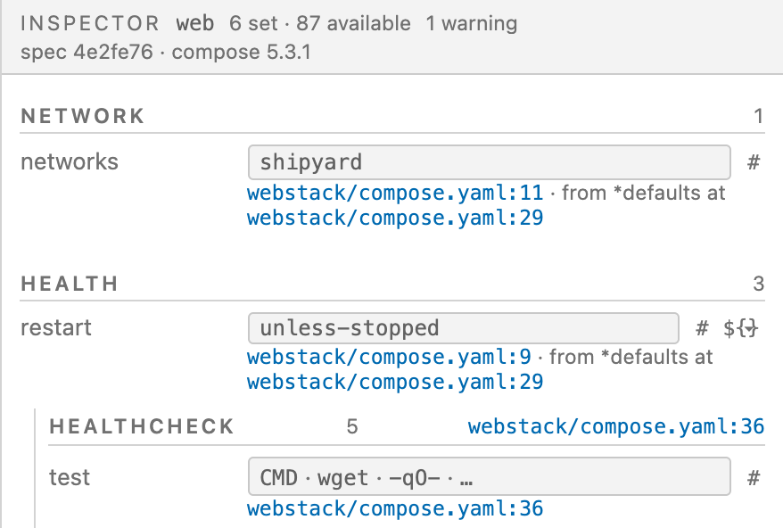 Two values whose provenance names the file, the line, and the anchor they were merged from