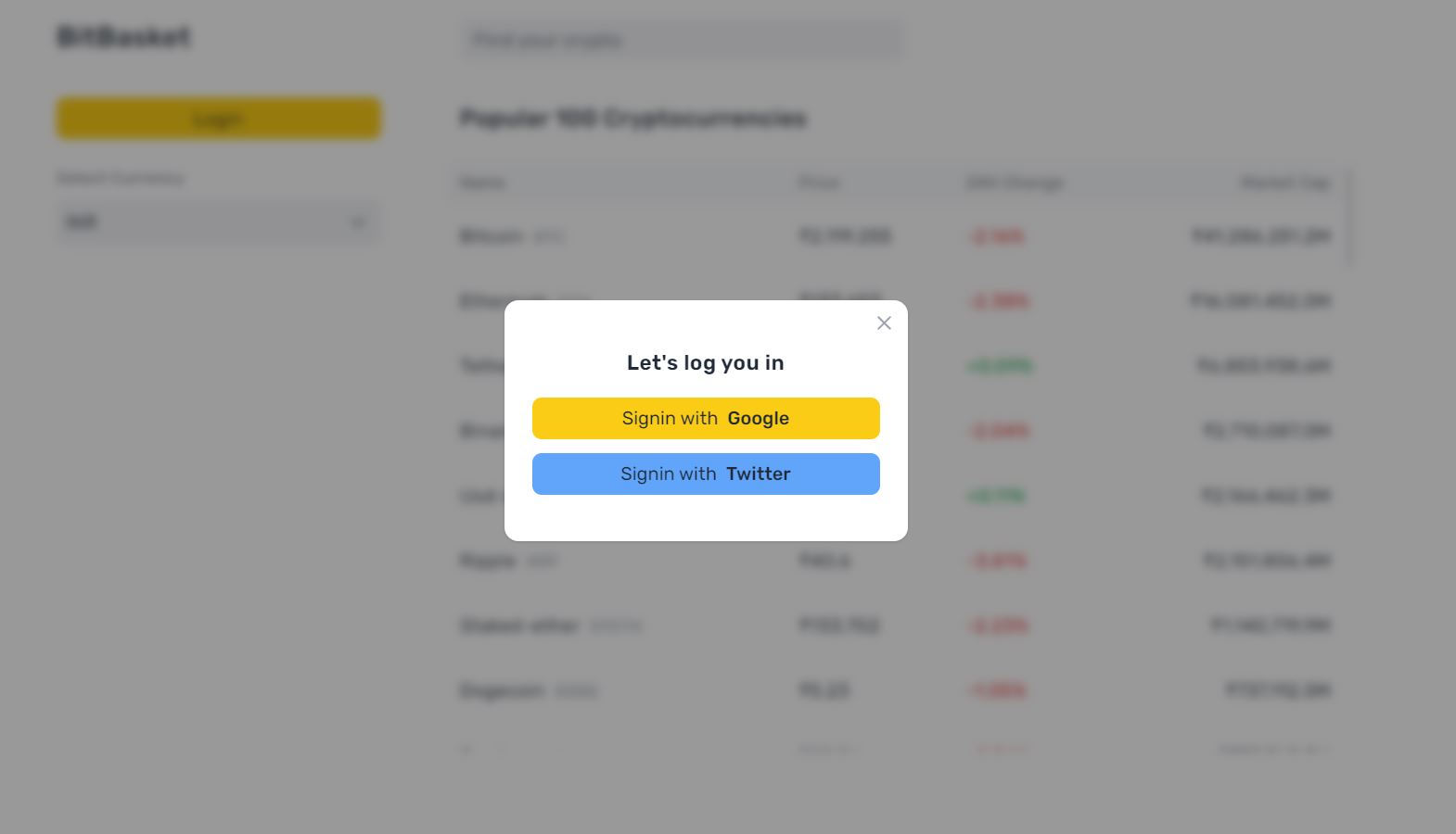 Google sign-in modal on clicking the login button (using firebase)