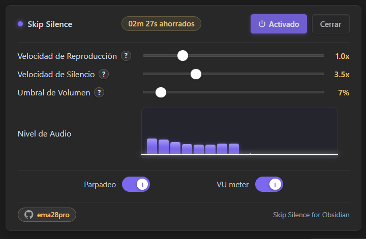 Panel de Ajustes Desplegado
