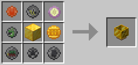 Minecraft recipe showing eight coins surrounding a gold block