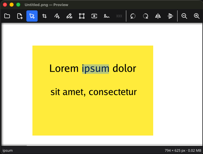 OCR: an image with recognized text highlighted and copied to the clipboard.