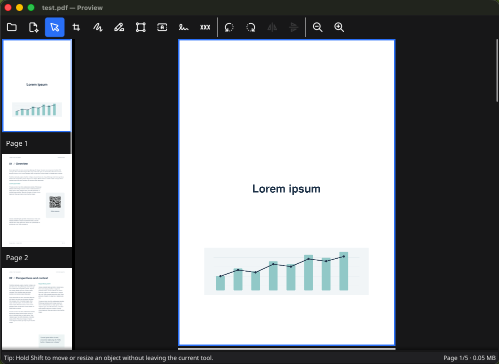 Main window: a PDF with the compact toolbar, page thumbnails and a handwritten signature placed on the page.