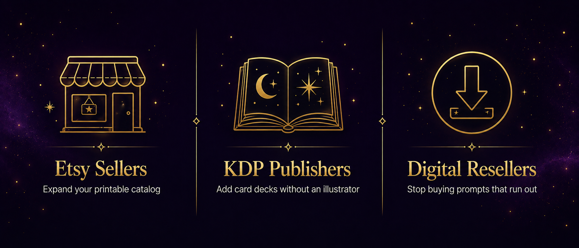 Who Arcana Deck AI is for: Etsy sellers, KDP publishers and digital product sellers