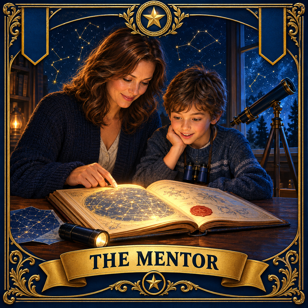 Homeschool parent reading sky mystery cases with kids