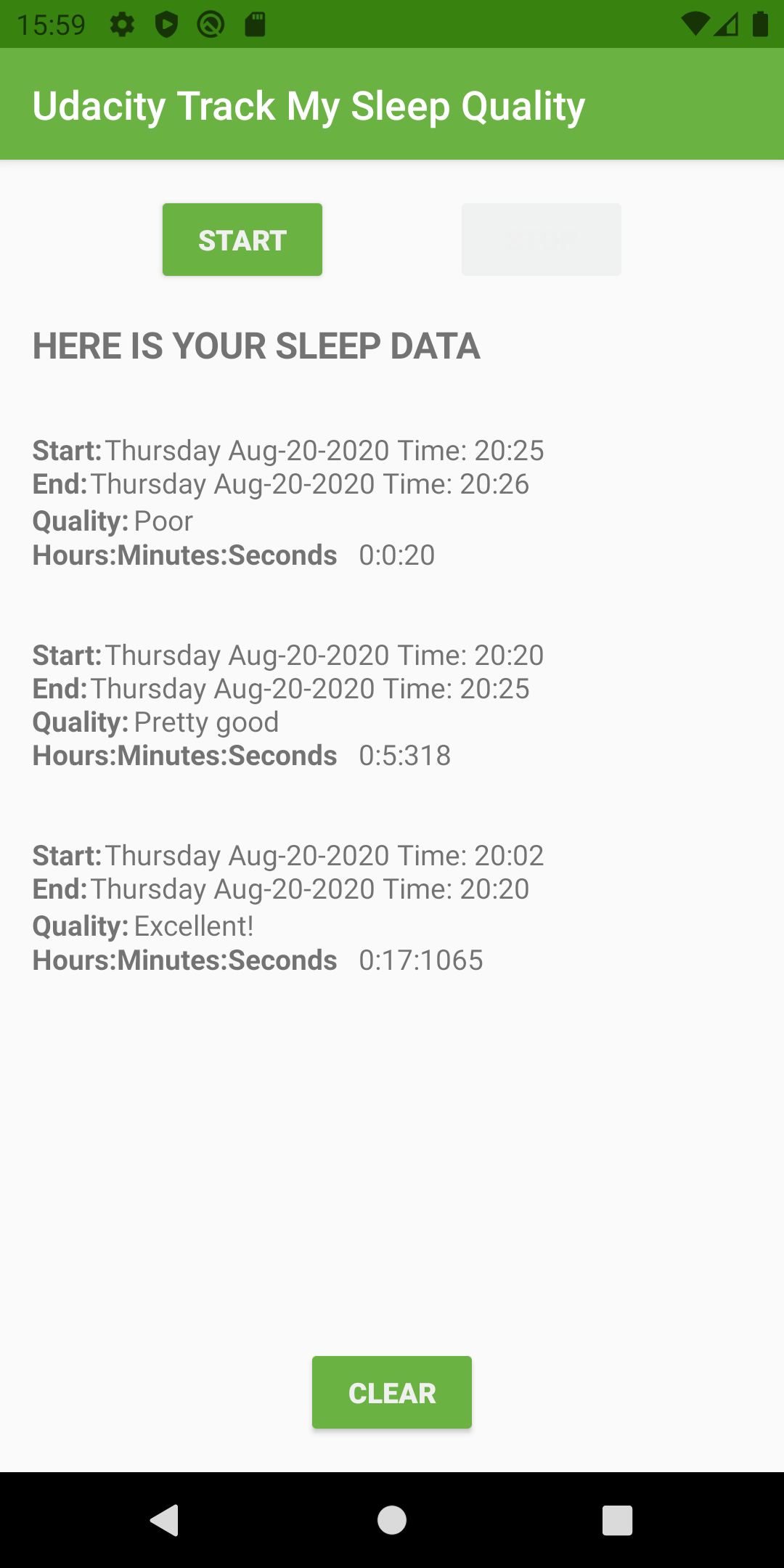Sleep Tracker app screenshot