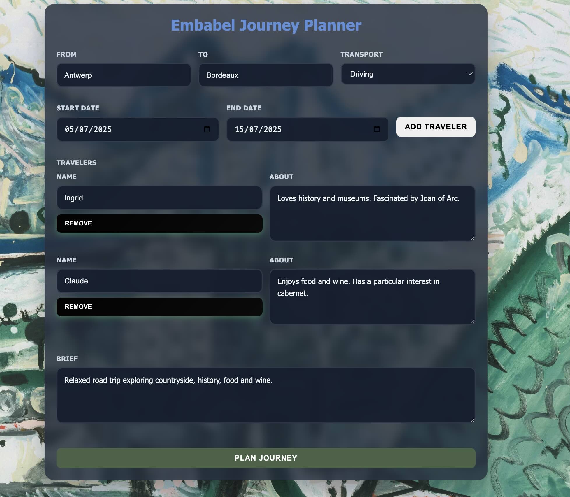 Travel Planner Input Interface