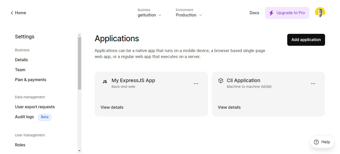 Applications view