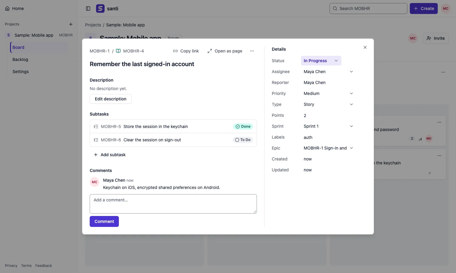 Issue dialog over the board