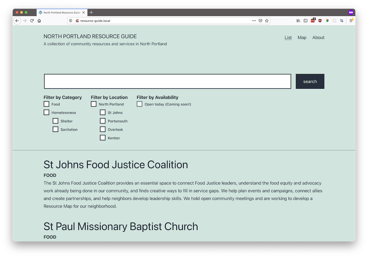 "Screenshot of the resources list"